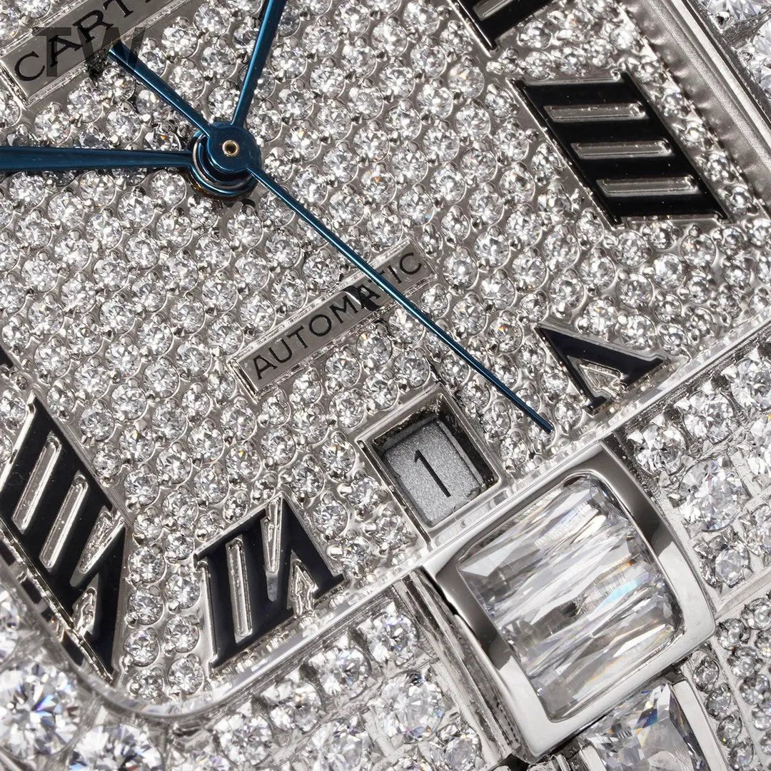 40mm Large Diamond VVS Moissanite Square Watch – Limited Edition - TONGSHOP / Color:White Gold / Color:Yellow Gold