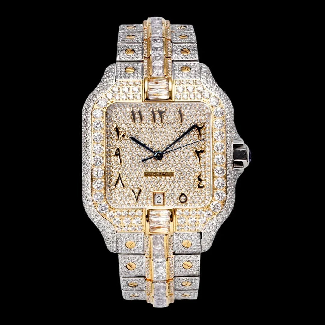 40mm Large VVS Moissanite Square Watch – Custom Gold Edition - TONGSHOP / Color:White Gold / Color:Yellow Gold