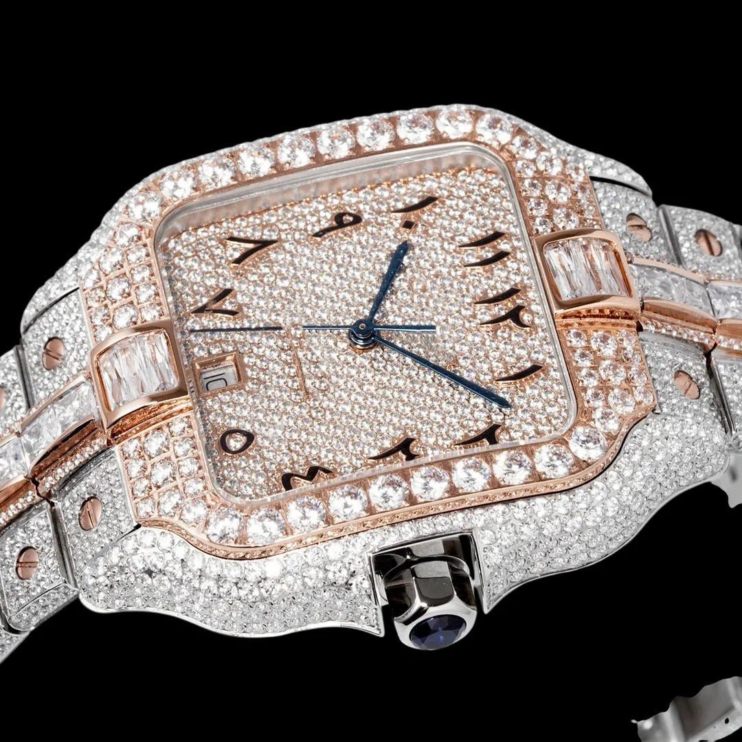 40mm Large VVS Moissanite Square Watch – Rose Gold Custom Edition - TONGSHOP / Color:White Gold / Color:Yellow Gold