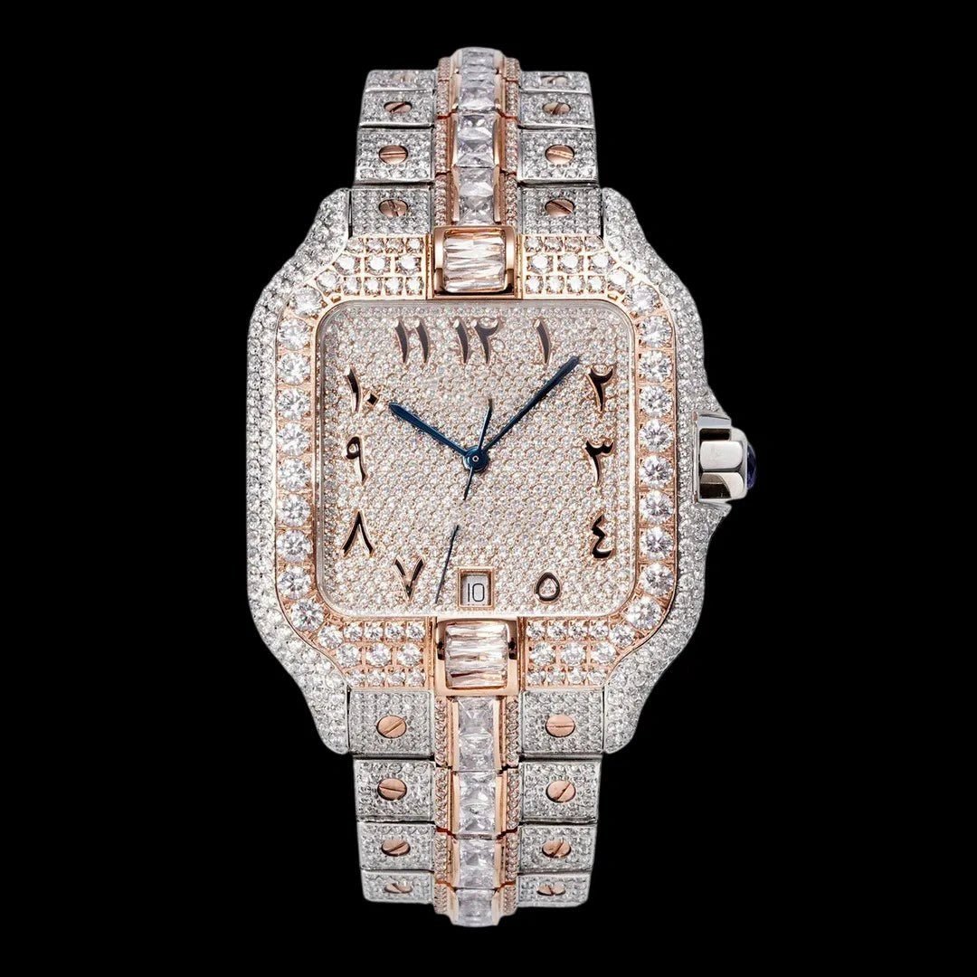 40mm Large VVS Moissanite Square Watch – Rose Gold Custom Edition - TONGSHOP / Color:White Gold / Color:Yellow Gold