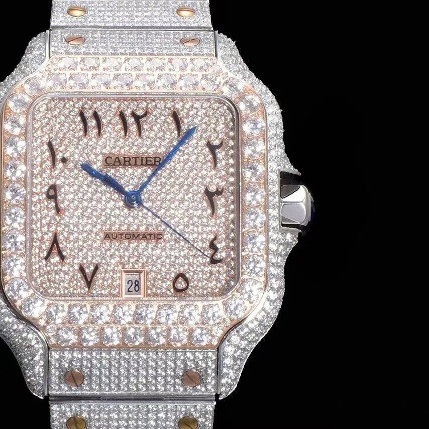 40mm Luxury VVS Moissanite Square Watch - TONGSHOP / Color:Rose Gold / Color:White Gold