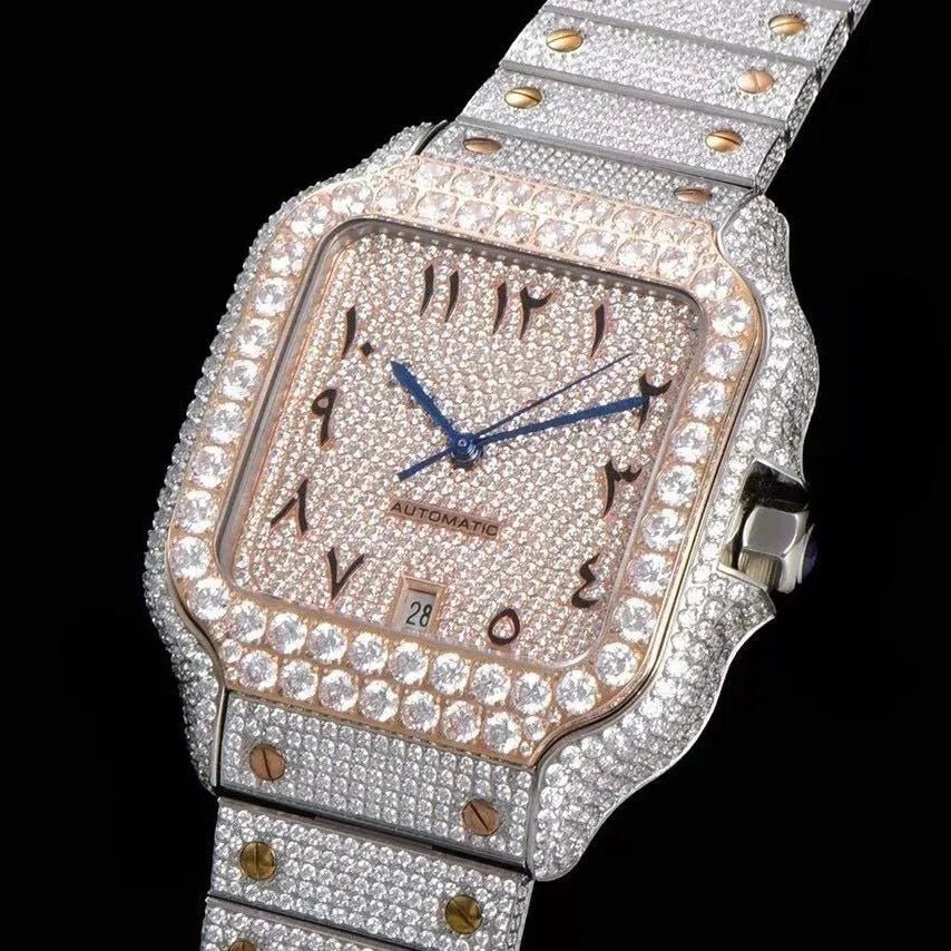 40mm Luxury VVS Moissanite Square Watch - TONGSHOP / Color:Rose Gold / Color:White Gold