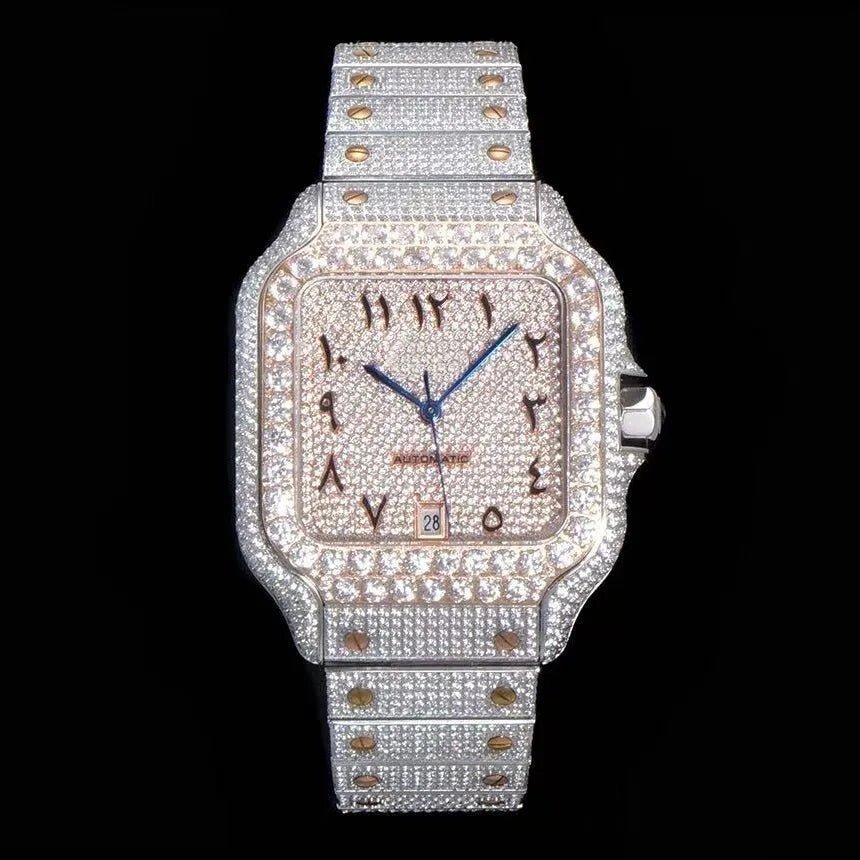 40mm Luxury VVS Moissanite Square Watch - TONGSHOP / Color:Rose Gold / Color:White Gold