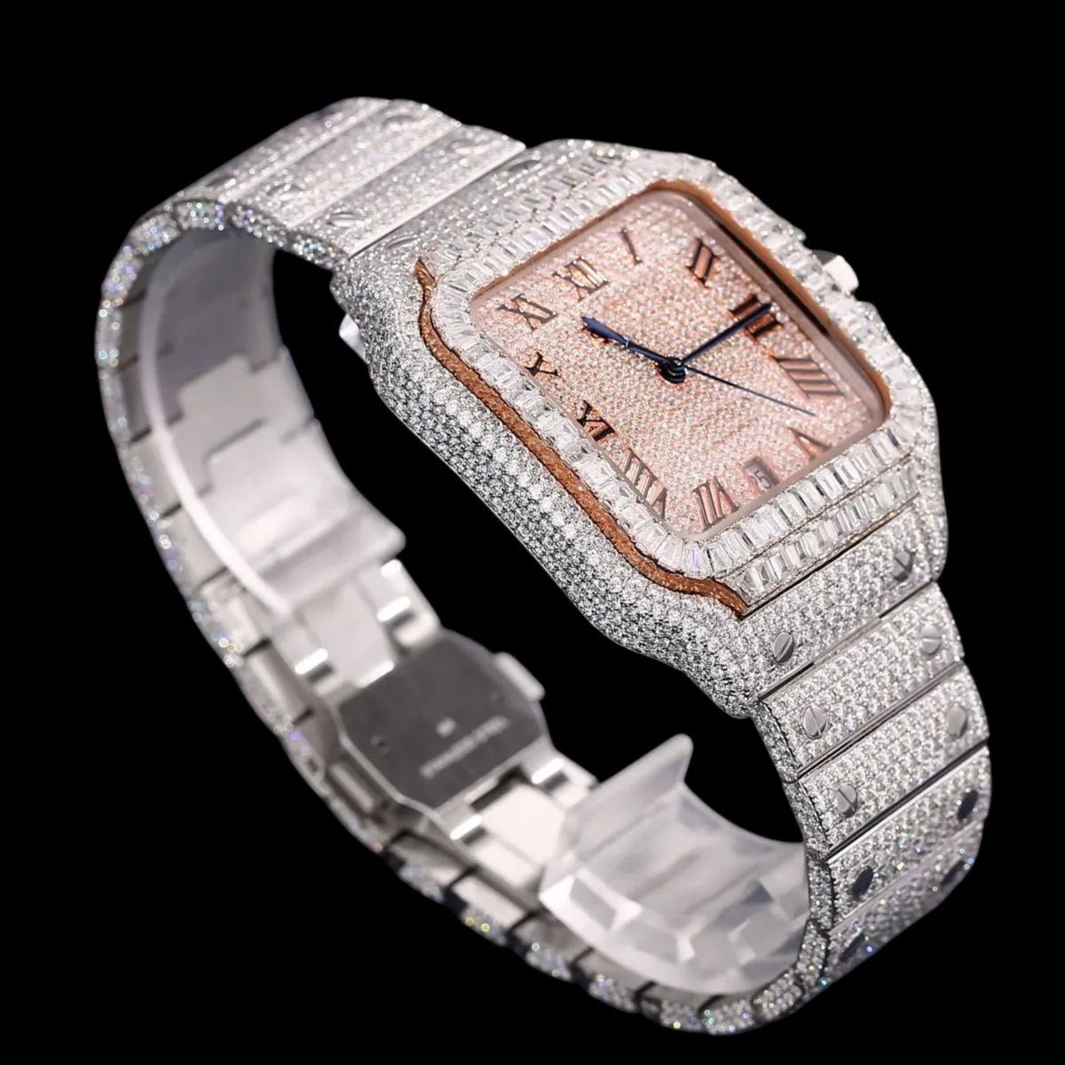 40mm T - Cut VVS Moissanite Square Watch - TONGSHOP / Color:White Gold / Color:Yellow Gold