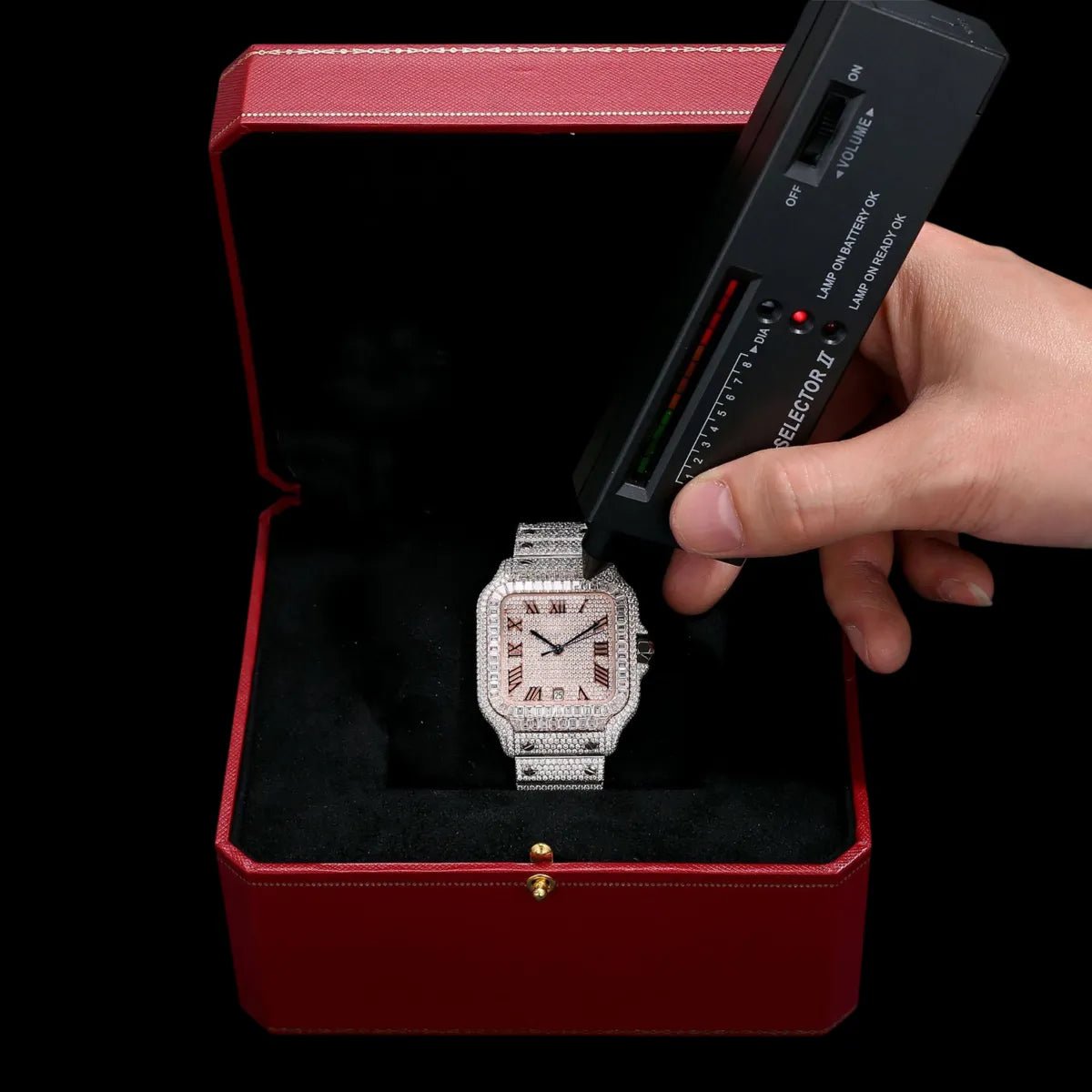 40mm T - Cut VVS Moissanite Square Watch - TONGSHOP / Color:White Gold / Color:Yellow Gold