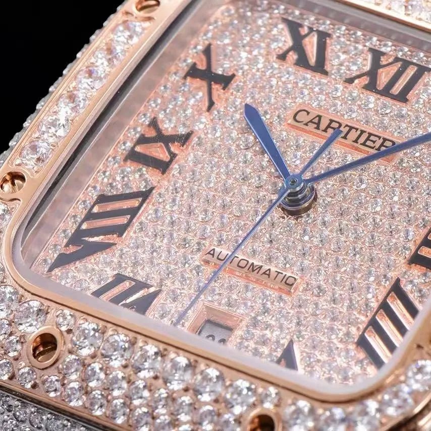 40mm VVS Moissanite Square Full - Diamond Watch - Rose Gold - TONGSHOP / Color:Rose Gold / Color:White Gold