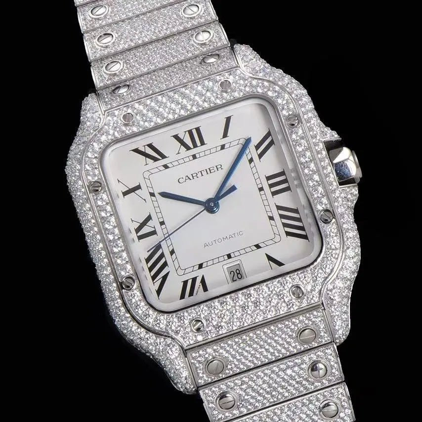 40mm VVS Moissanite Square Full - Diamond Watch - White Gold - TONGSHOP / Color:Rose Gold / Color:White Gold