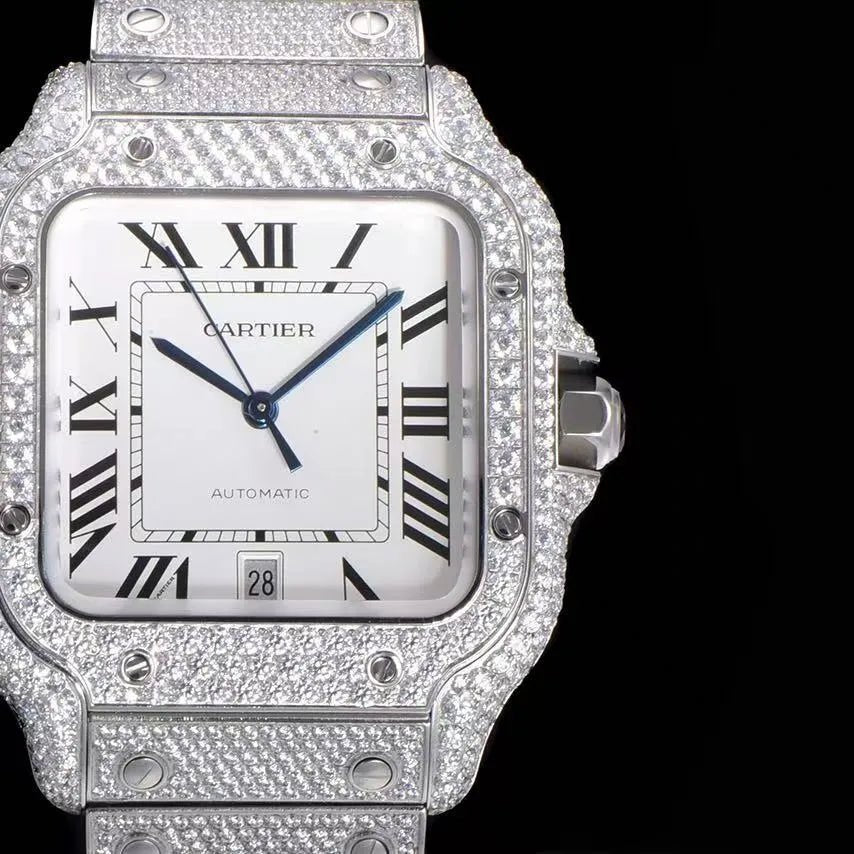 40mm VVS Moissanite Square Full - Diamond Watch - White Gold - TONGSHOP / Color:Rose Gold / Color:White Gold