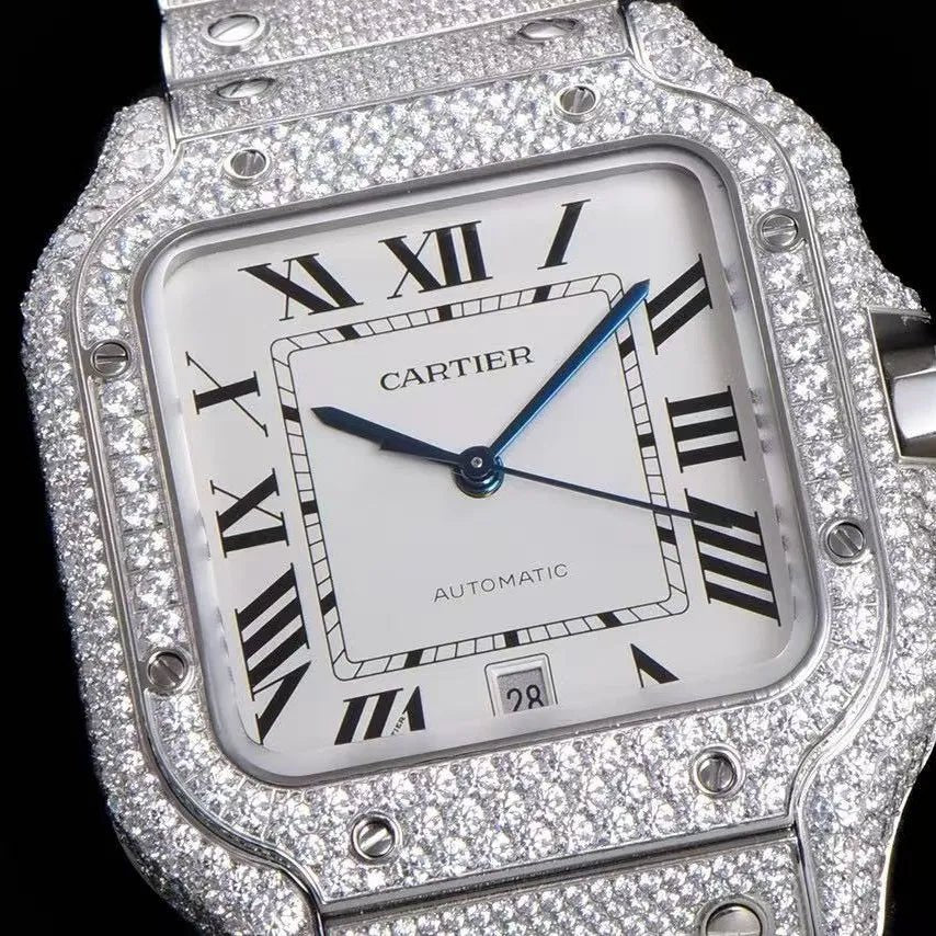 40mm VVS Moissanite Square Full - Diamond Watch - White Gold - TONGSHOP / Color:Rose Gold / Color:White Gold