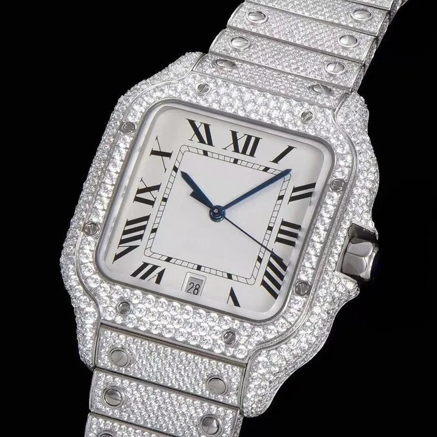 40mm VVS Moissanite Square Full - Diamond Watch - White Gold - TONGSHOP / Color:Rose Gold / Color:White Gold