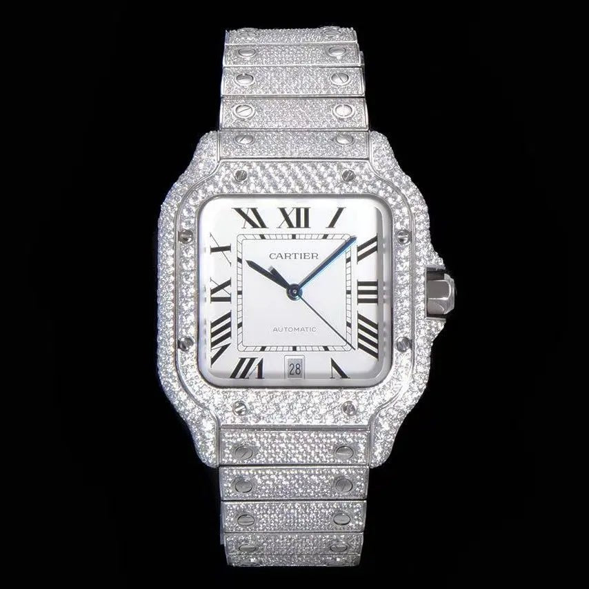 40mm VVS Moissanite Square Full - Diamond Watch - White Gold - TONGSHOP / Color:Rose Gold / Color:White Gold