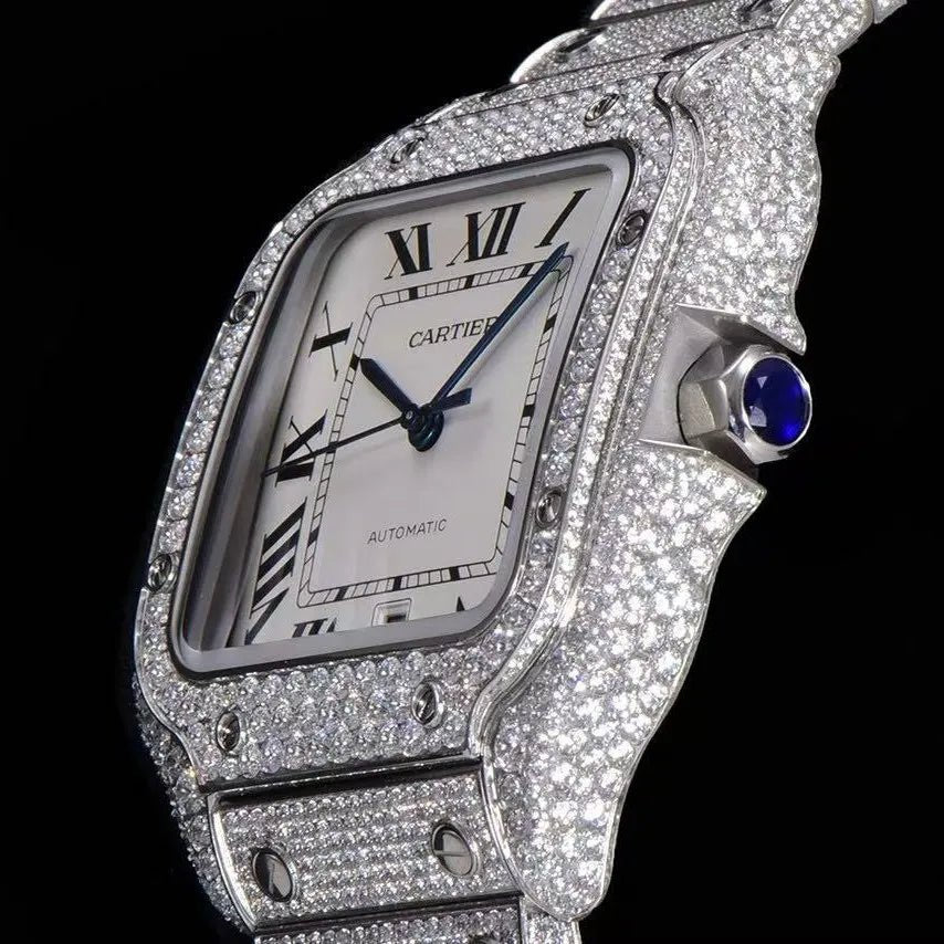 40mm VVS Moissanite Square Full - Diamond Watch - White Gold - TONGSHOP / Color:Rose Gold / Color:White Gold