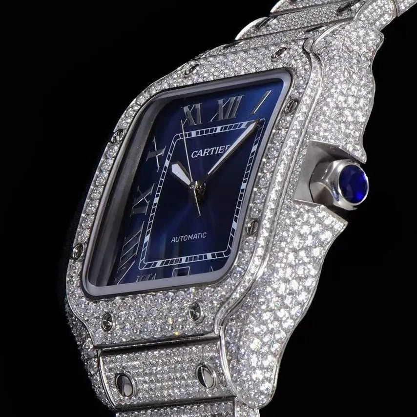 40mm VVS Moissanite Square Full - Diamond Watch – White Gold & Blue - TONGSHOP / Color:Rose Gold / Color:White Gold