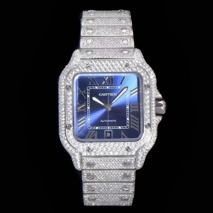 40mm VVS Moissanite Square Full - Diamond Watch – White Gold & Blue - TONGSHOP / Color:Rose Gold / Color:White Gold