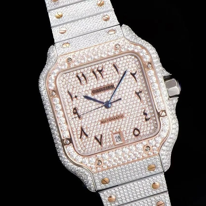 40mm VVS Moissanite Square Luxury Watch - Rose Gold - TONGSHOP / Color:Rose Gold / Color:White Gold