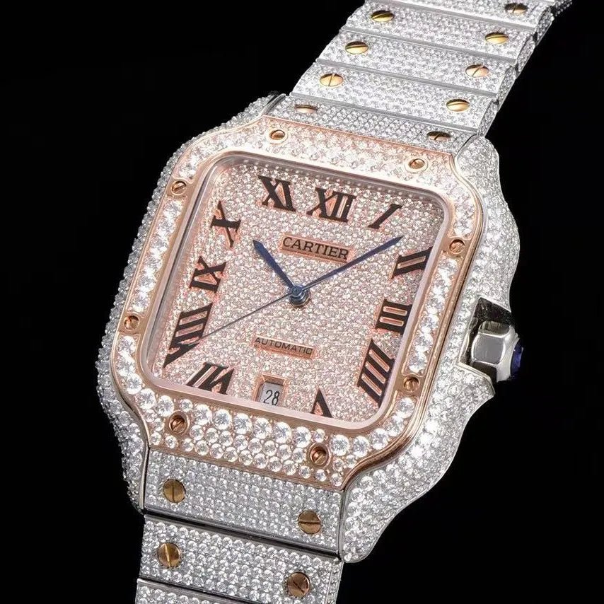40mm VVS Moissanite Square Rose Gold Luxury Watch - TONGSHOP / Color:Rose Gold / Color:White Gold