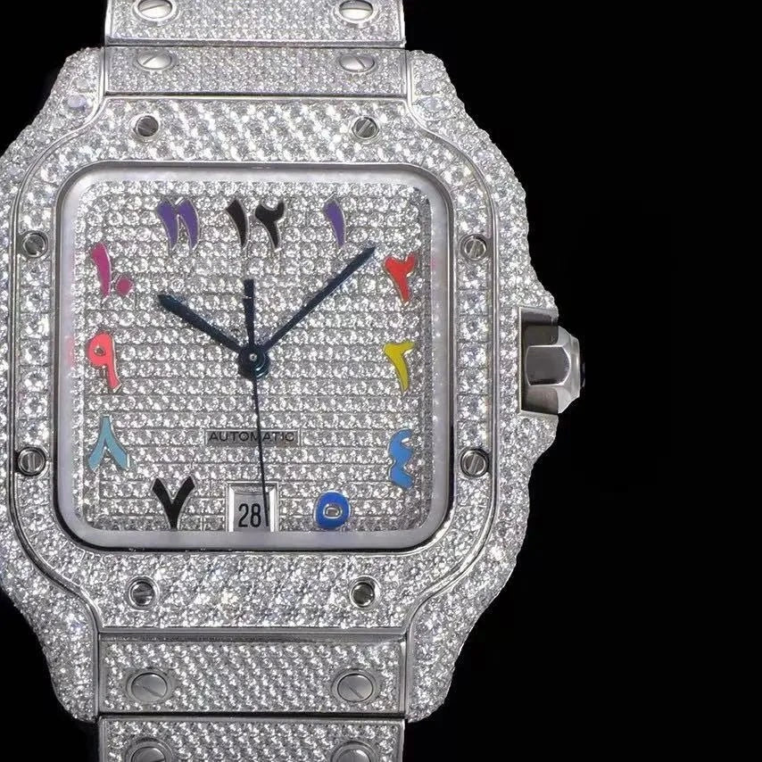 40mm VVS Moissanite Square Watch – Colored Edition - TONGSHOP / Color:Rose Gold / Color:White Gold