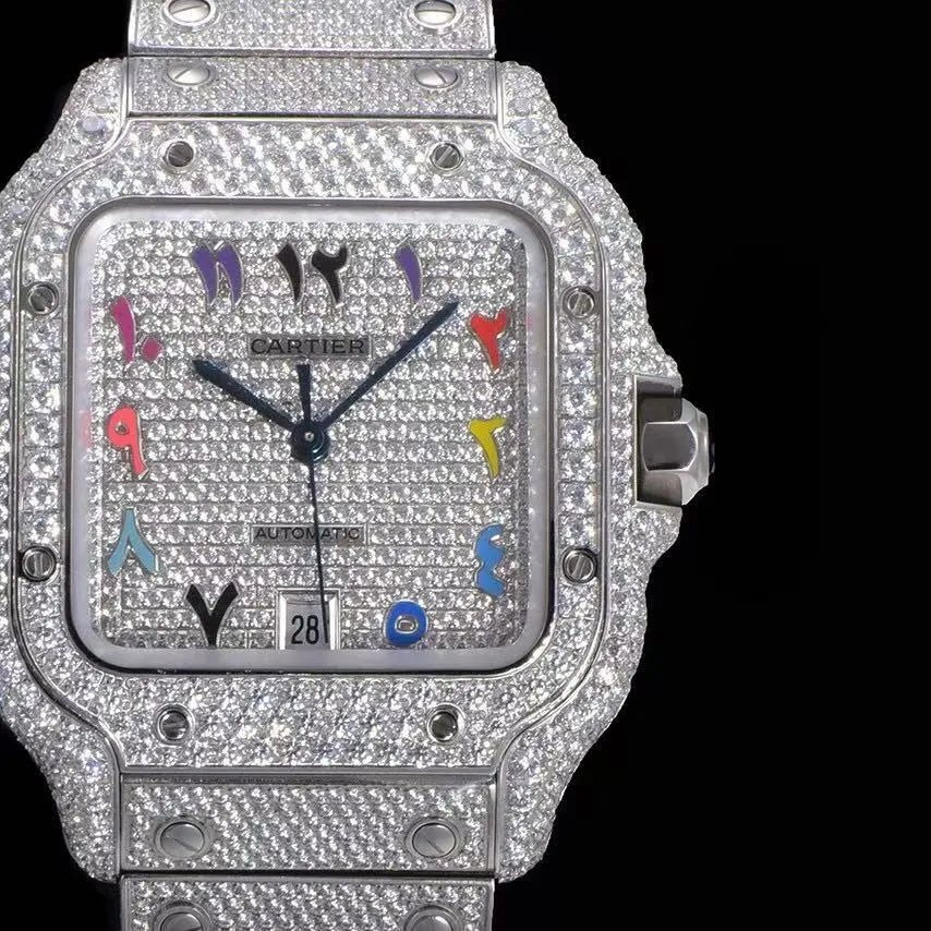 40mm VVS Moissanite Square Watch – Colored Edition - TONGSHOP / Color:Rose Gold / Color:White Gold