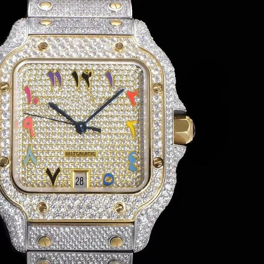 Orologio ghiacciato con moissanite VVS da 40mm, oro bianco bicolore