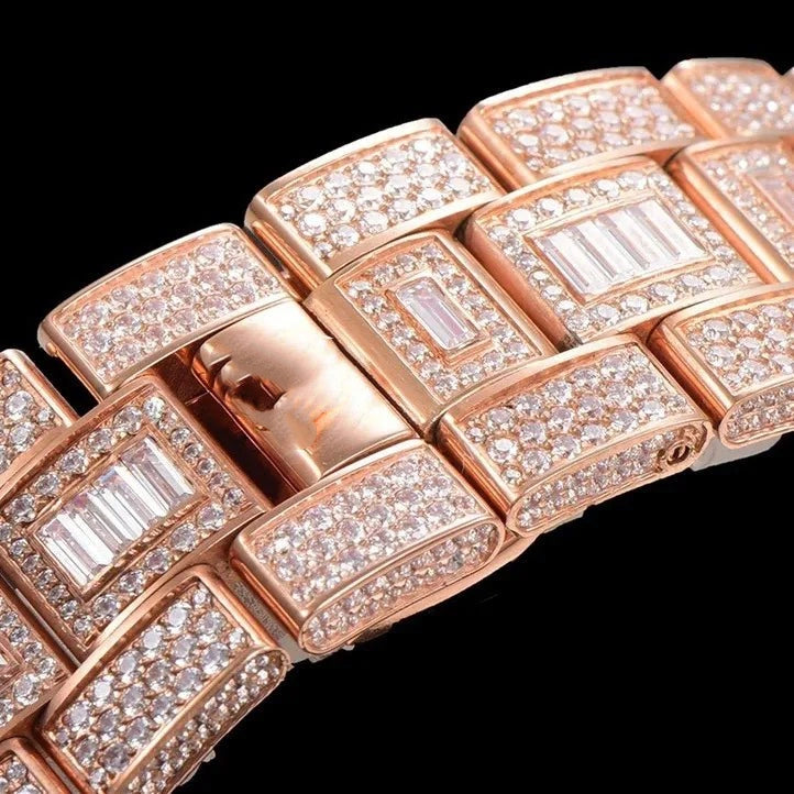Orologio ghiacciato con moissanite VVS da 40mm, oro bianco bicolore