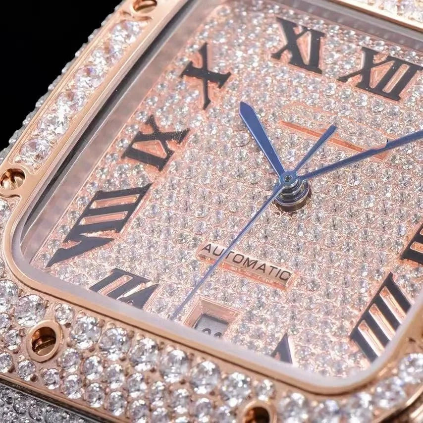 Orologio ghiacciato con moissanite VVS da 40mm, oro bianco bicolore