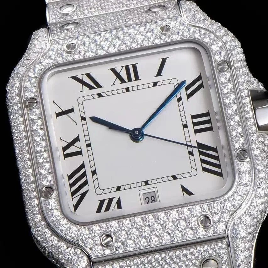 40mm VVS Moissanite Square Full-Diamond Watch - White Gold