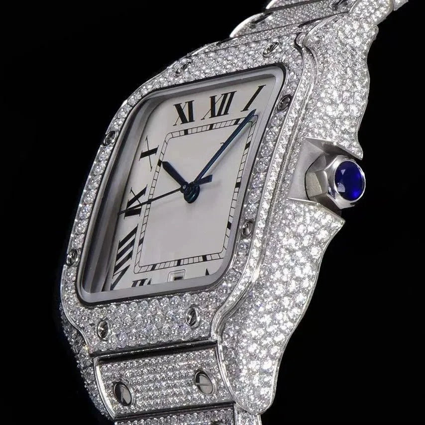 Orologio ghiacciato con moissanite VVS da 40mm, oro bianco bicolore