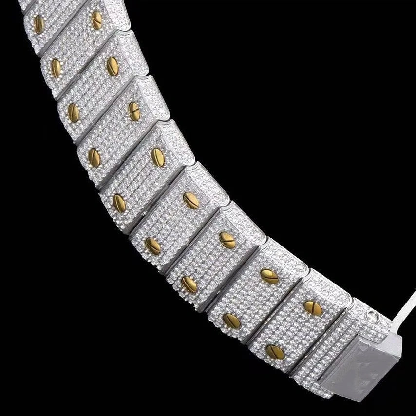 Orologio ghiacciato con moissanite VVS da 40mm, oro bianco bicolore