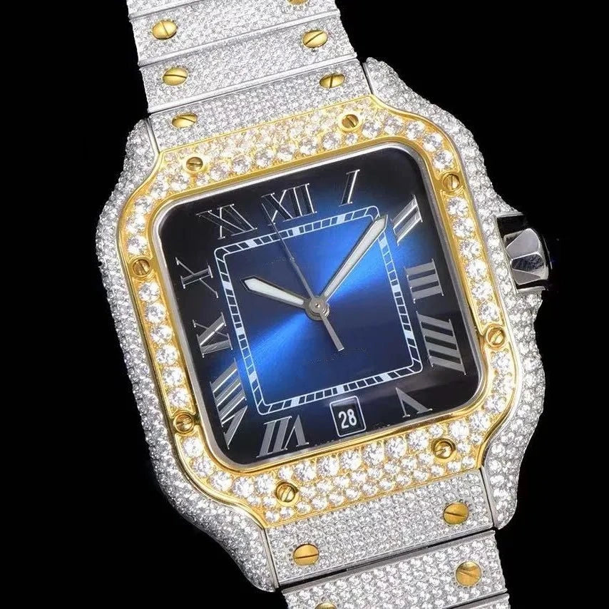 Orologio ghiacciato con moissanite VVS da 40mm, oro bianco bicolore