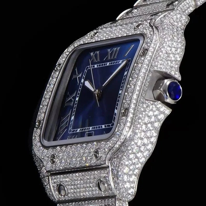 Orologio ghiacciato con moissanite VVS da 40mm, oro bianco bicolore