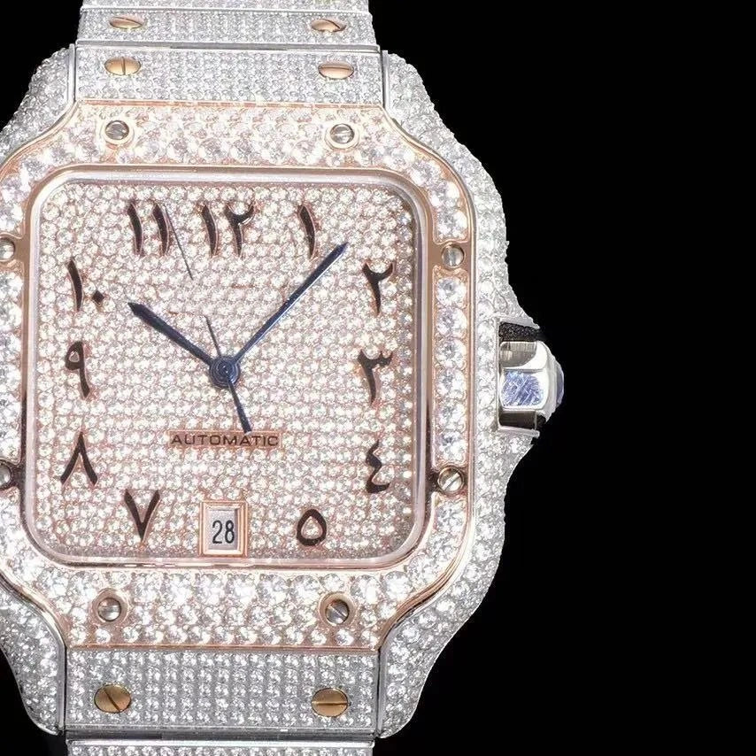 Montre glacée VVS Moissanite 40mm, or blanc bicolore
