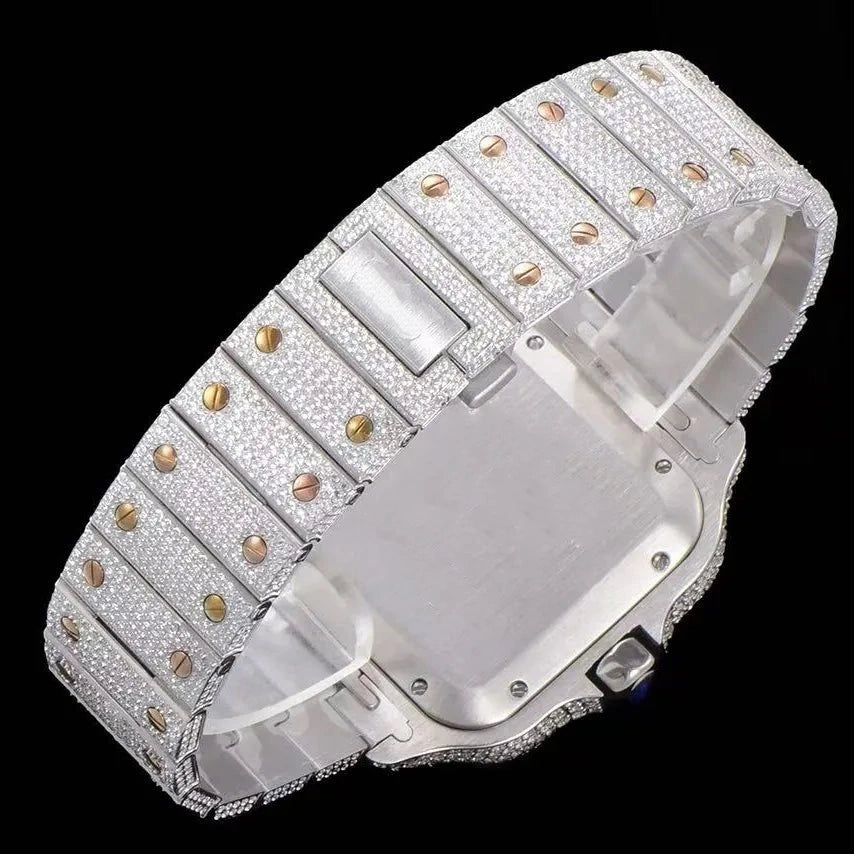 Montre glacée VVS Moissanite 40mm, or blanc bicolore