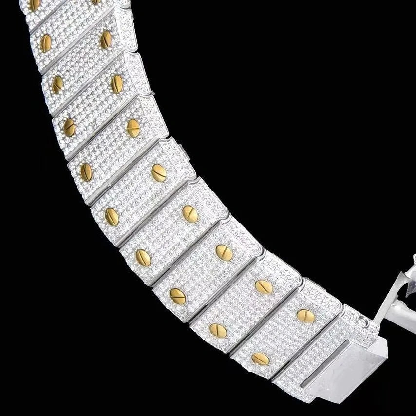 Montre glacée VVS Moissanite 40mm, or blanc bicolore