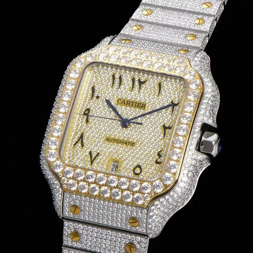 40mm VVS Moissanite Square Luxury Watch - Yellow Gold