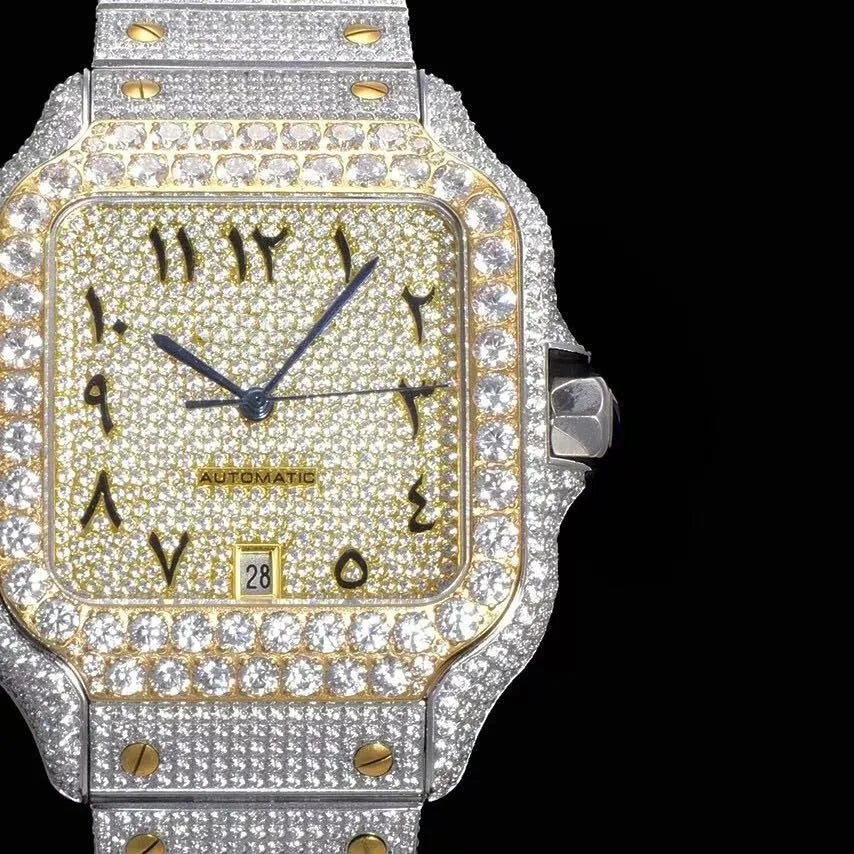 Montre glacée VVS Moissanite 40mm, or blanc bicolore