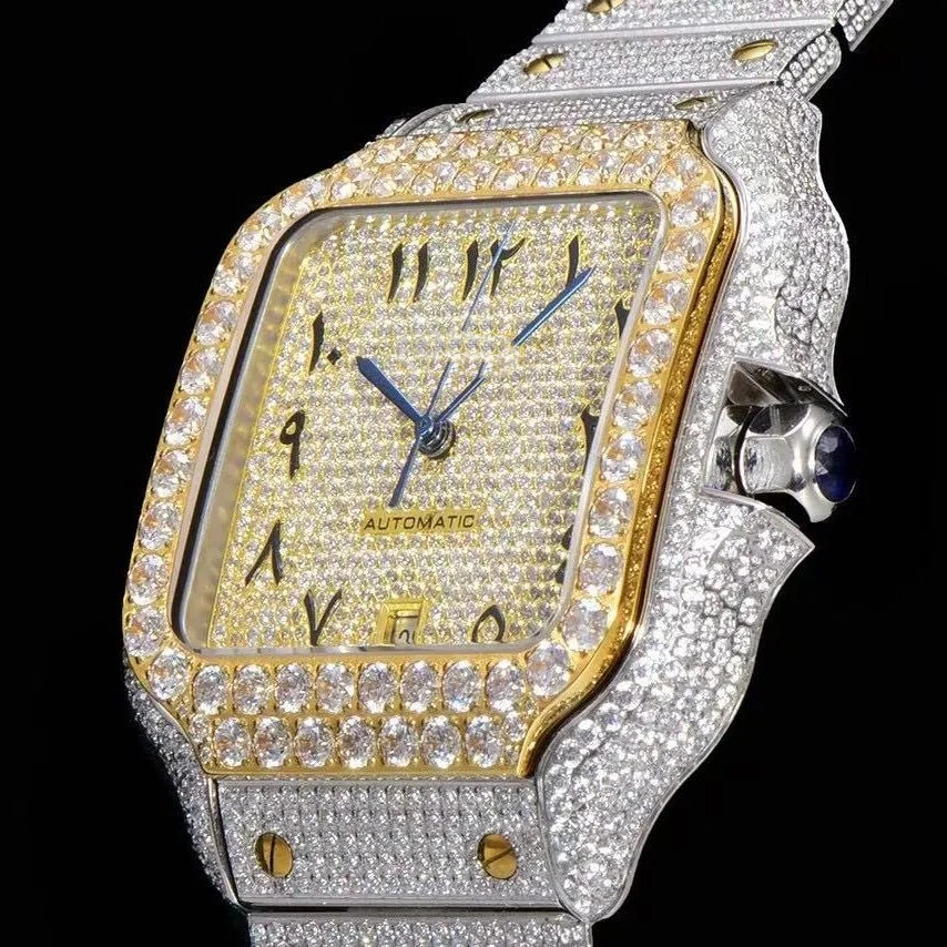 Montre glacée VVS Moissanite 40mm, or blanc bicolore