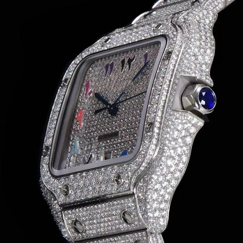 Montre glacée VVS Moissanite 40mm, or blanc bicolore