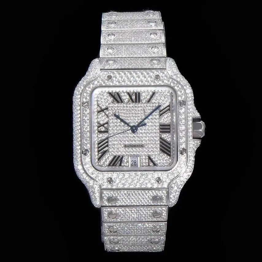 40mm Fully Iced-Out VVS Moissanite Square Watch - White Gold