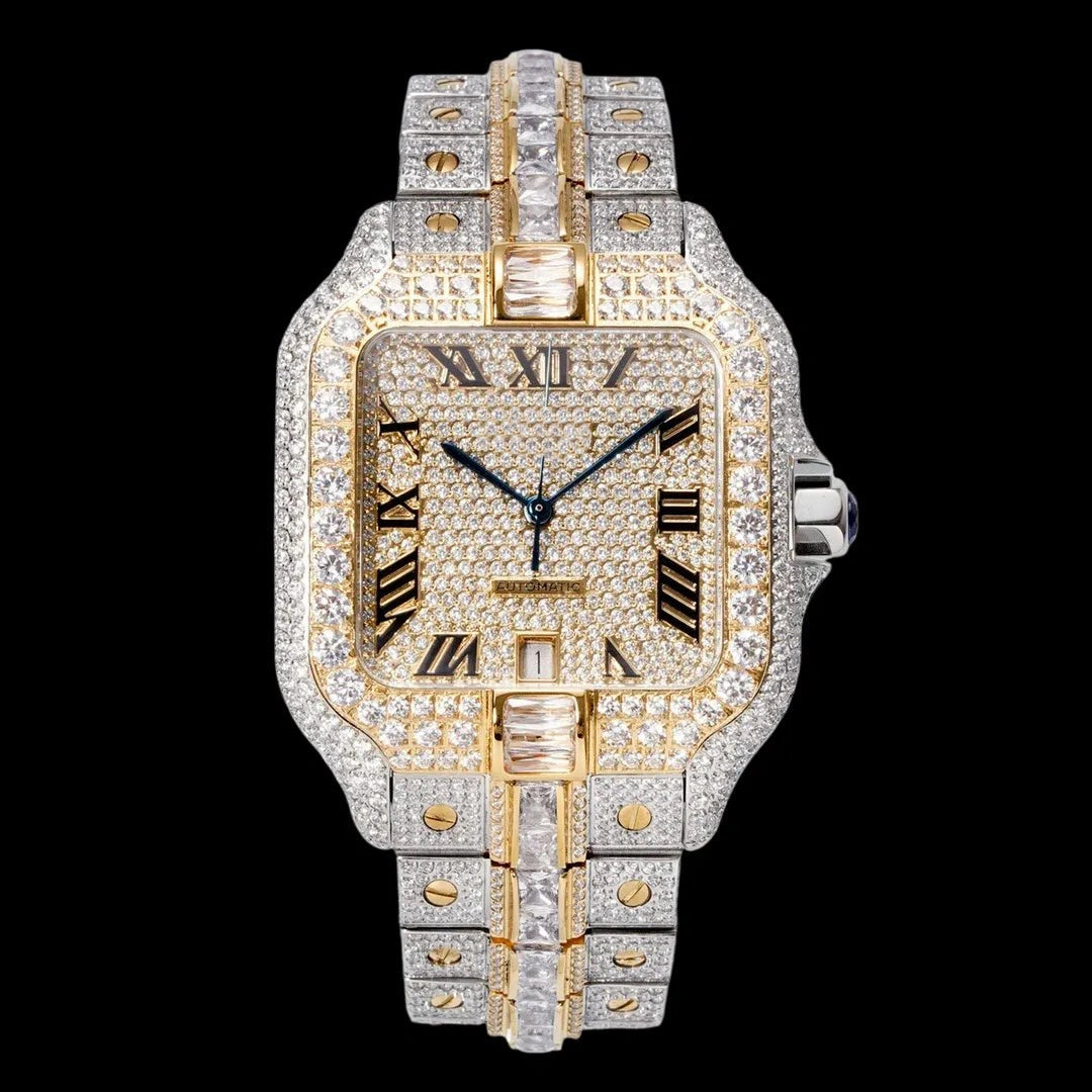 40mm Large Diamond VVS Moissanite Square Watch – Gold Limited Edition