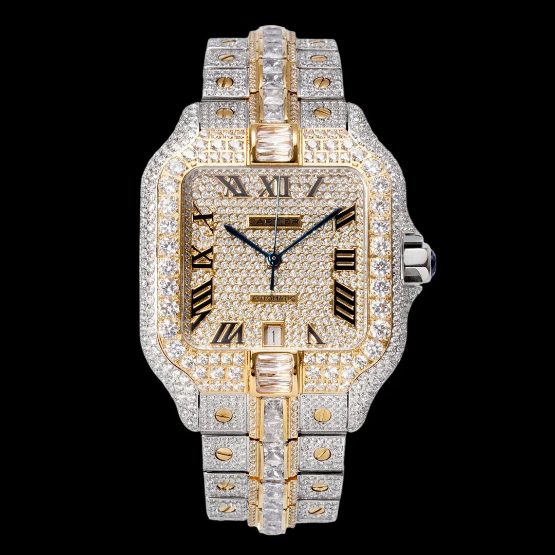 40mm Large Diamond VVS Moissanite Square Watch – Gold Limited Edition