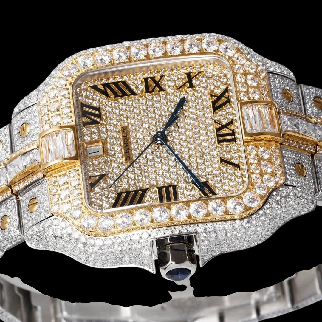 40mm Large Diamond VVS Moissanite Square Watch – Gold Limited Edition