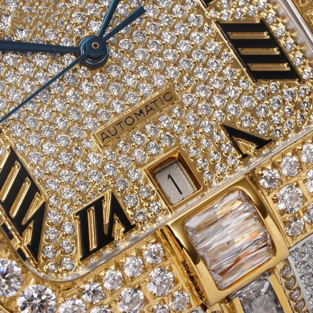 40mm Large Diamond VVS Moissanite Square Watch – Gold Limited Edition