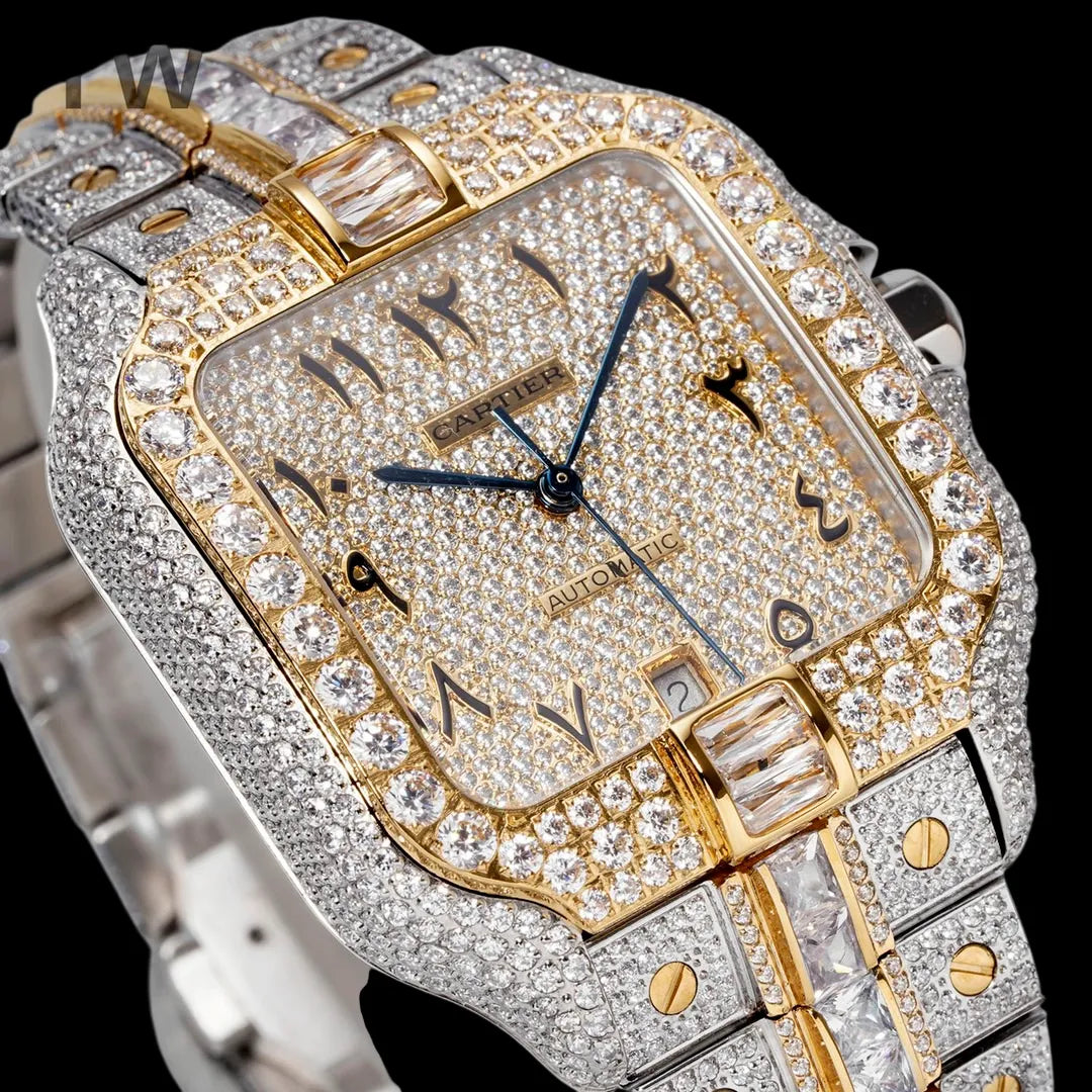 40mm Large VVS Moissanite Square Watch – Custom Gold Edition