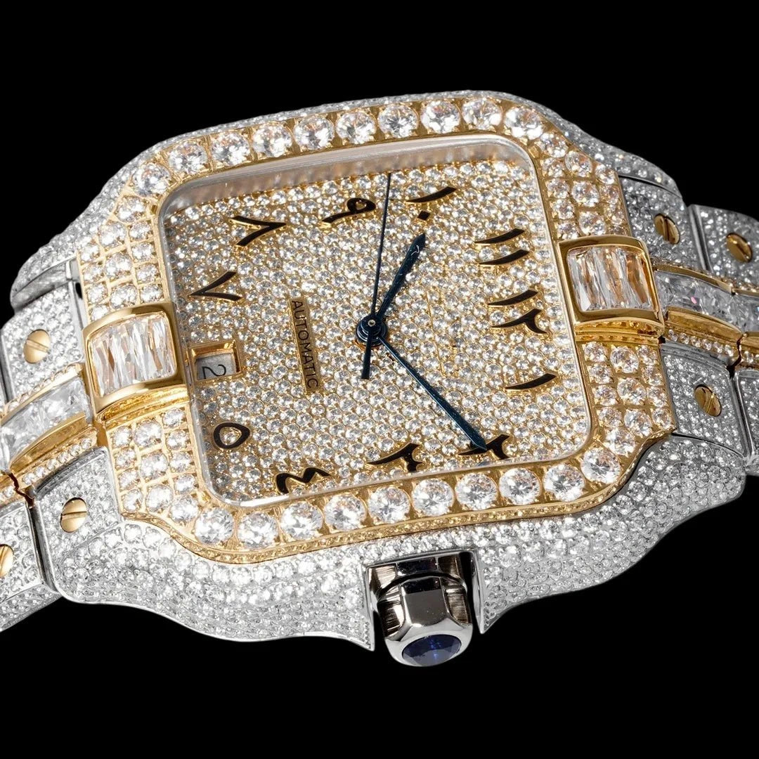 Orologio ghiacciato con moissanite VVS da 40mm, oro bianco bicolore