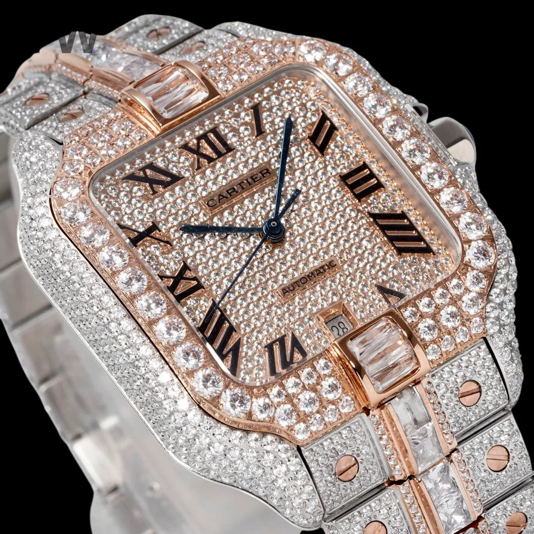 40mm Large VVS Moissanite Square Watch – Rose Gold Limited Edition