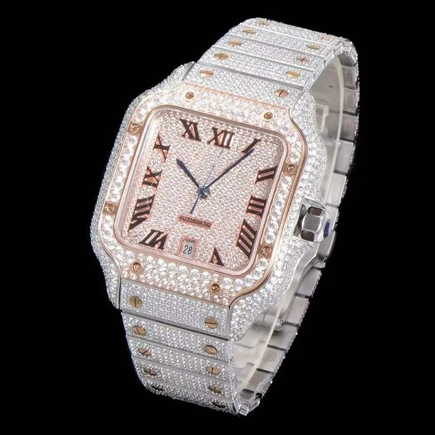 40mm VVS Moissanite Square Full-Diamond Watch - Rose Gold