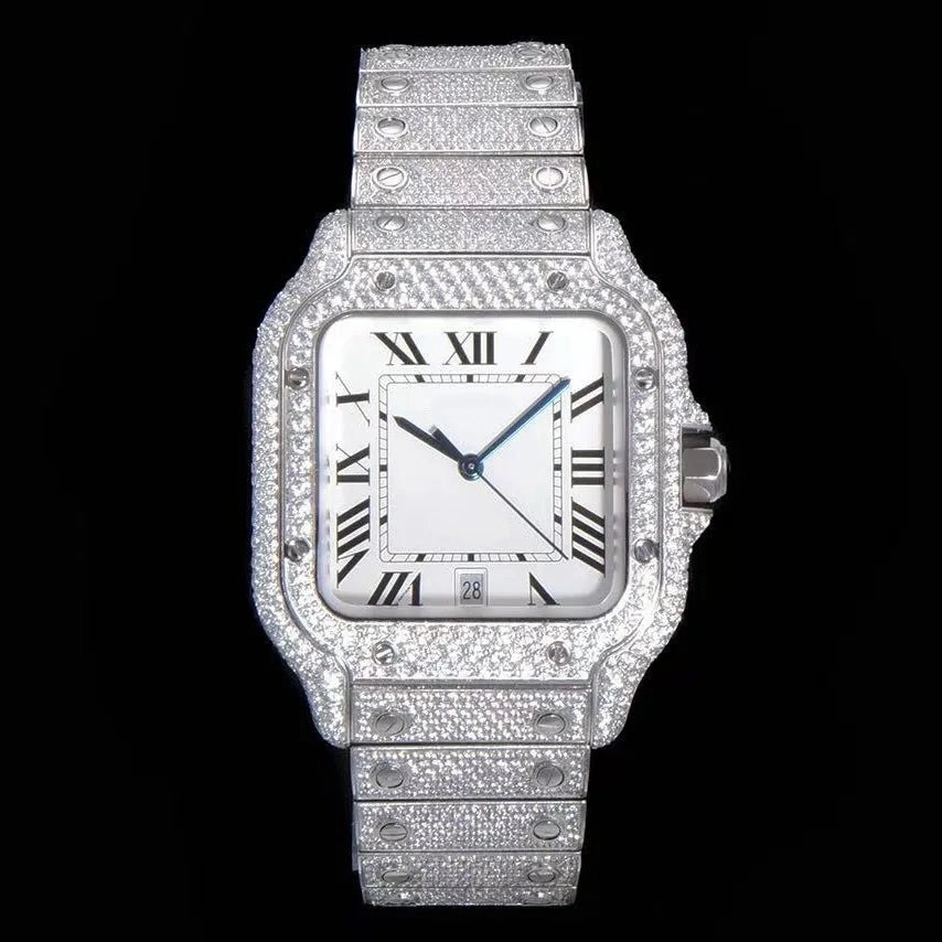 40mm VVS Moissanite Square Full-Diamond Watch - White Gold