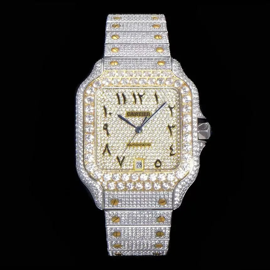 40mm VVS Moissanite Square Luxury Watch - Yellow Gold