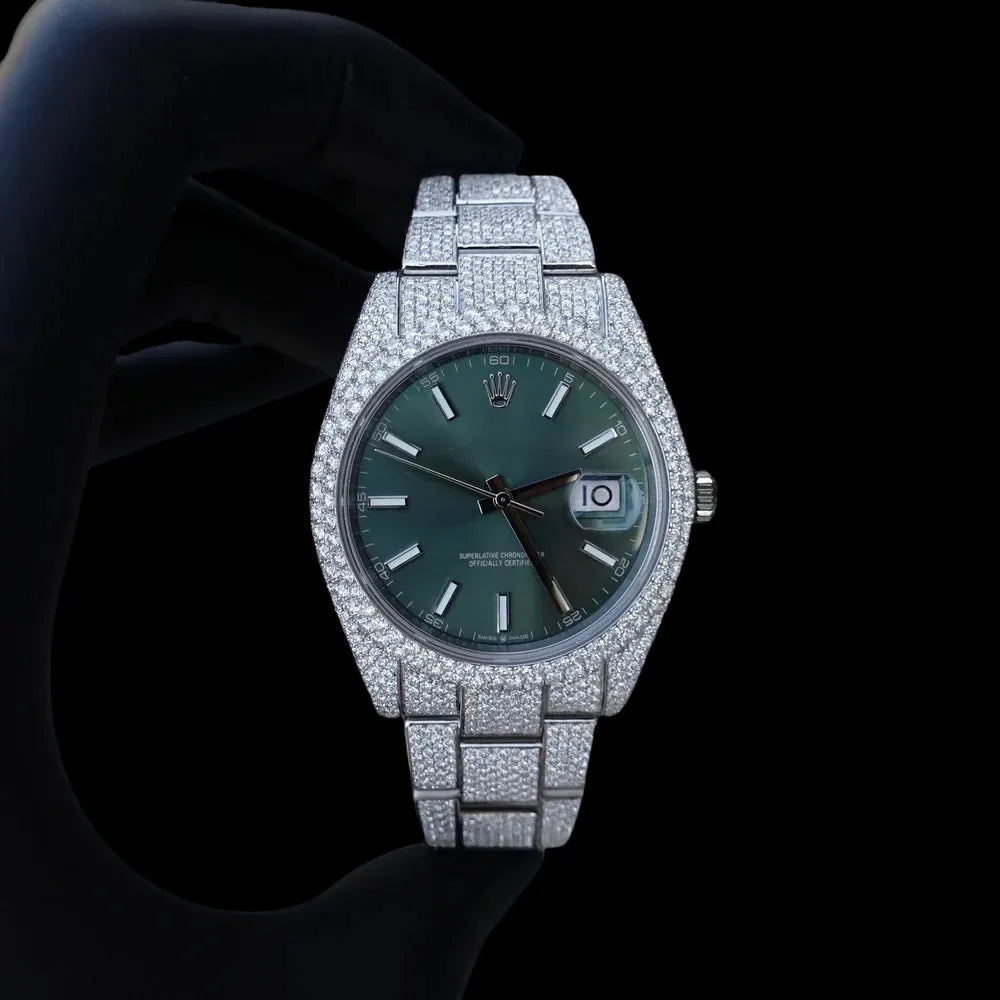 42MM Fully Iced Green Watch  Era®316 In White Gold