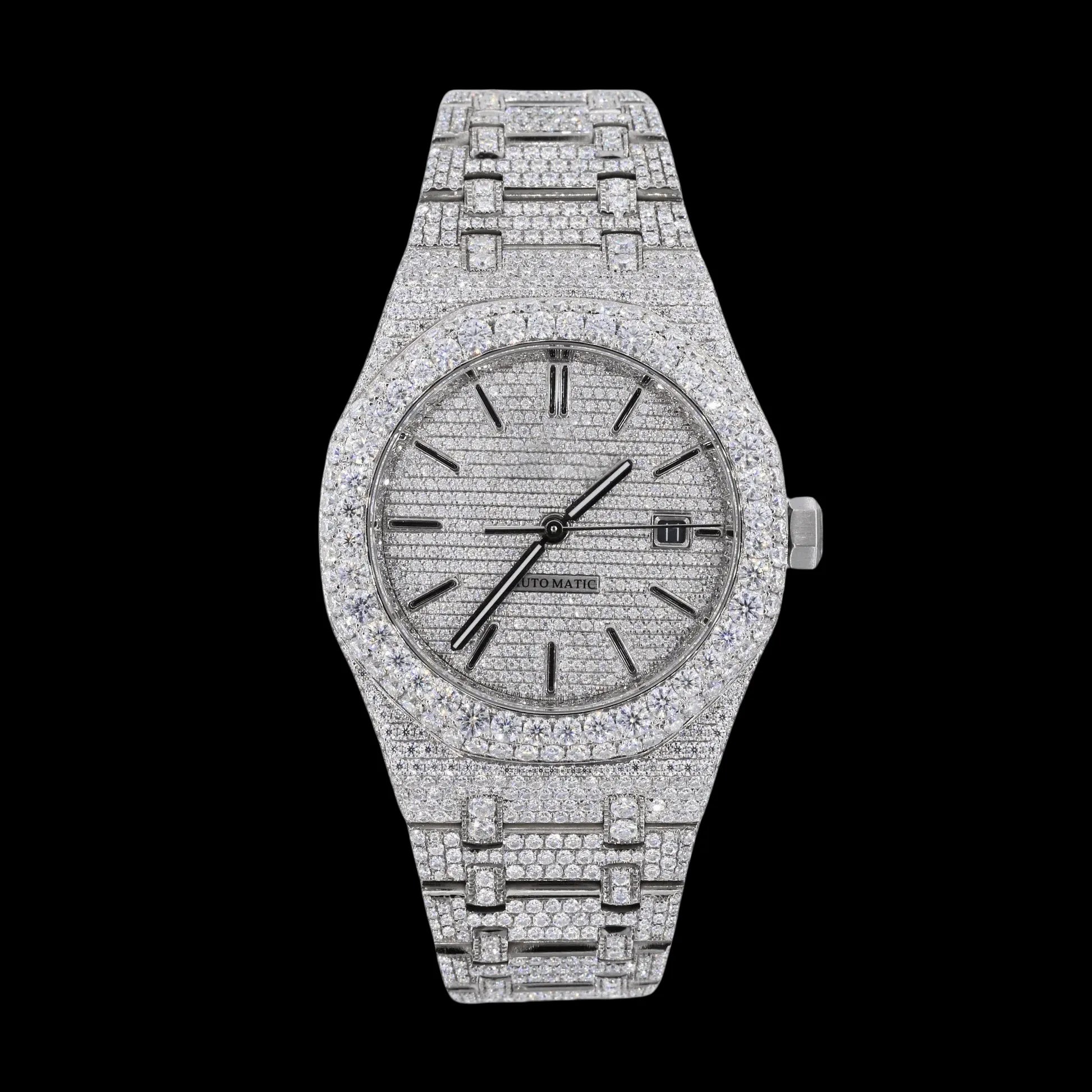 42MM Fully Iced Out Watch In White Gold Era® 316, Color:White Gold, Size:42mm, Width:42mm,  Material: 316L Stainless Steel, Stone: 5A, - TONGSHOP